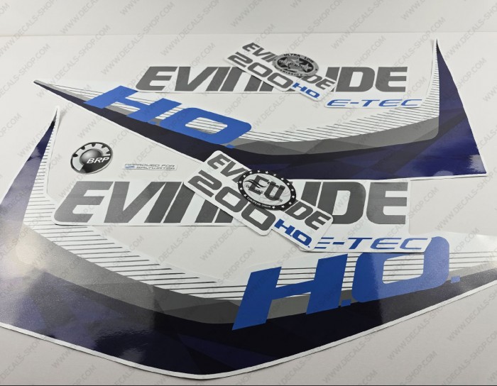 Evinrude 200HP E-tec HO 2011-2014 Blue kit White Cowl Outboard Decals